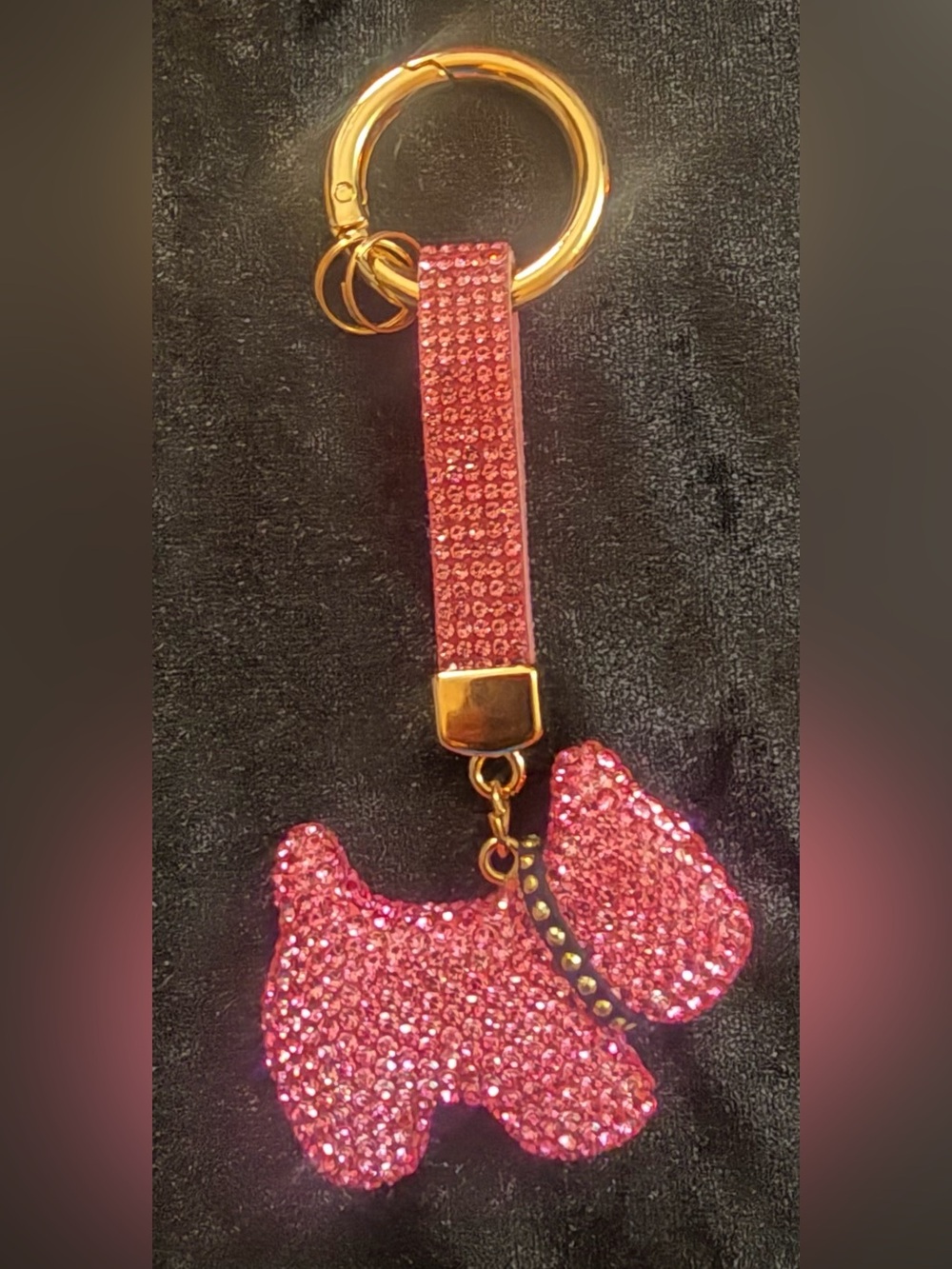 Sparkling Pink Dog Bag Charm Wristlet with Gold Hardware